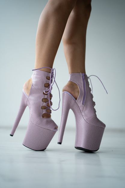 Level Up Over The Ankle Sandals in Snake Finish Lilac