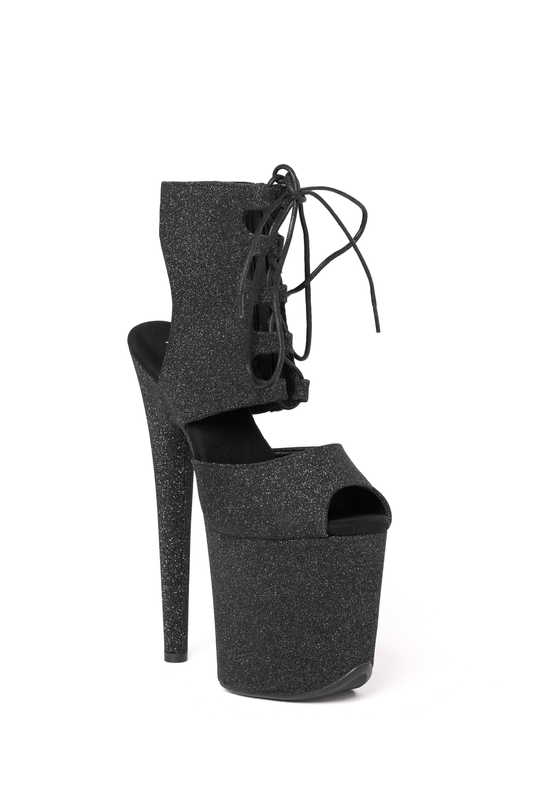 Fame Over The Ankle Sandals in Glitter Finish Black