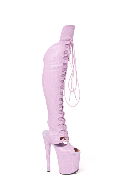 Fate Boot with a Built In Knee Protector in Lilac Snake Finish