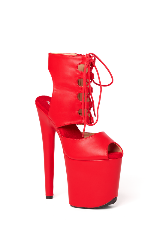 Fame Over The Ankle Sandals in Plain Eco Leather Red