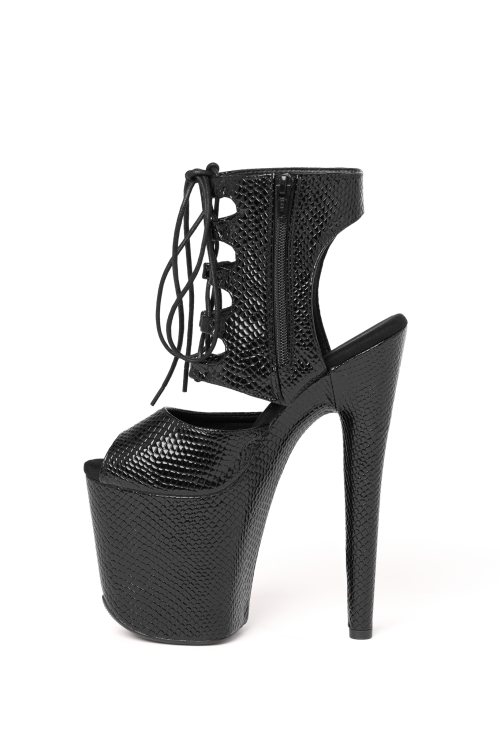 Czarne buty do exotic pole dance skóra węża Fame