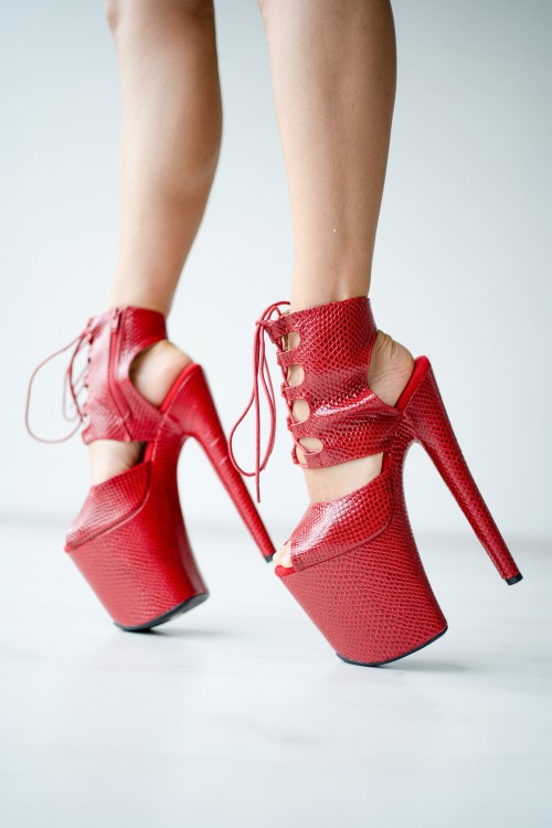 Czerwone buty do exotic pole dance skóra węża Fame