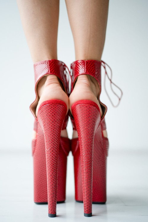 Czerwone buty do exotic pole dance skóra węża Fame