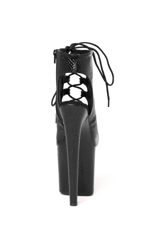 Czarne sznurowane sandałki do exotic pole dance z wężowej eko skóry Level Up